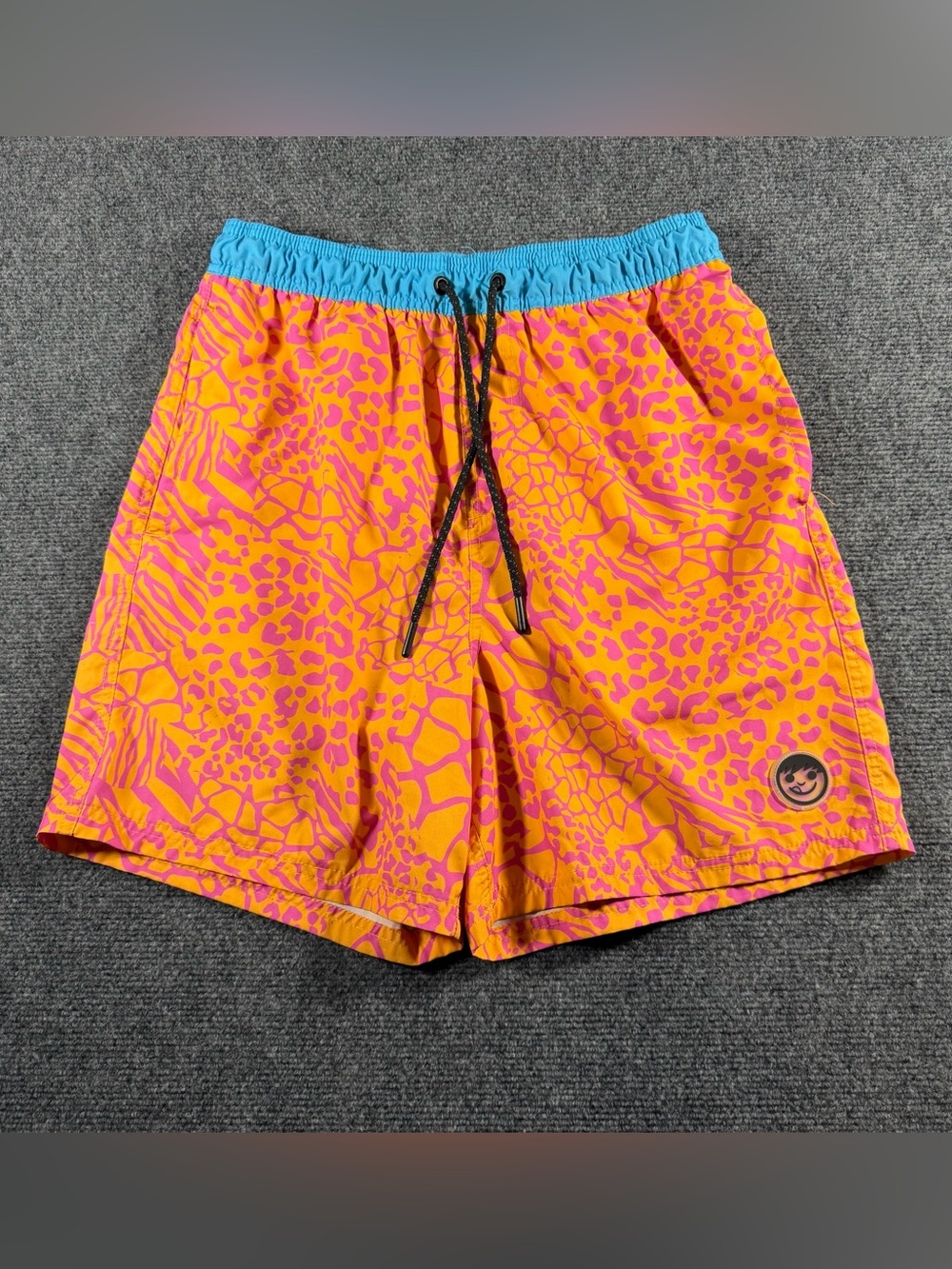 Neff Men's Animal Print Swim Trunks Large Orange Pink Blue Elastic Drawstring